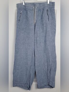 Athleta Womens Retreat Linen Mid Rise Wide Leg Pant Beach Vacation Size 12 EUC